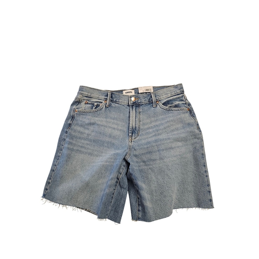 Sonoma Goods For Life Womens High Rise Denim Shorts Light Wash Raw Hem Size 12